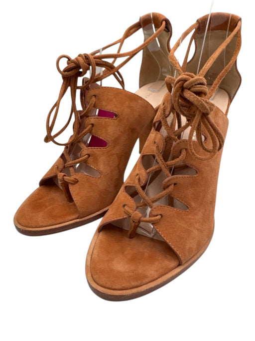 Loeffler Randall Shoe Size 7 Rust Brown Leather open toe cage Lace Up Sandals Rust Brown / 7