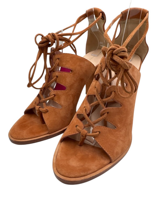 Loeffler Randall Shoe Size 7 Rust Brown Leather open toe cage Lace Up Sandals Rust Brown / 7