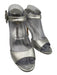Manolo Blahnik Shoe Size 37.5 Silver Leather Ankle Strap Crystals Buckle Sandals Silver / 37.5