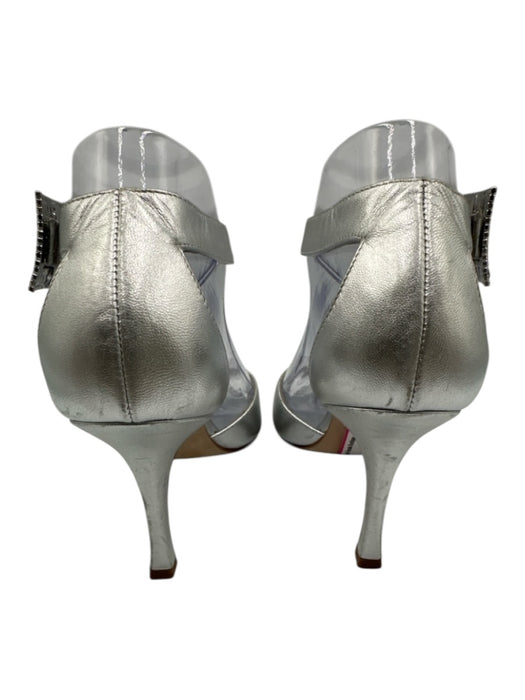 Manolo Blahnik Shoe Size 37.5 Silver Leather Ankle Strap Crystals Buckle Sandals Silver / 37.5
