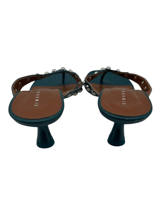 Simon Miller Shoe Size 37 Teal & Silver Leather Square Toe Studded Thong Sandals Teal & Silver / 37