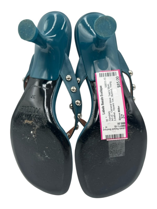 Simon Miller Shoe Size 37 Teal & Silver Leather Square Toe Studded Thong Sandals Teal & Silver / 37