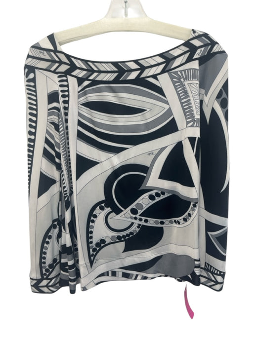 Emilio Pucci Size 6 Gray, Black, White Viscose Long Sleeve Abstract Print Top Gray, Black, White / 6