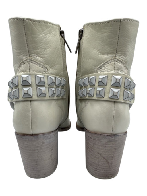 Frye Shoe Size 6.5 Cream Leather Pointed Toe Studded Midi Block Heel Booties Cream / 6.5
