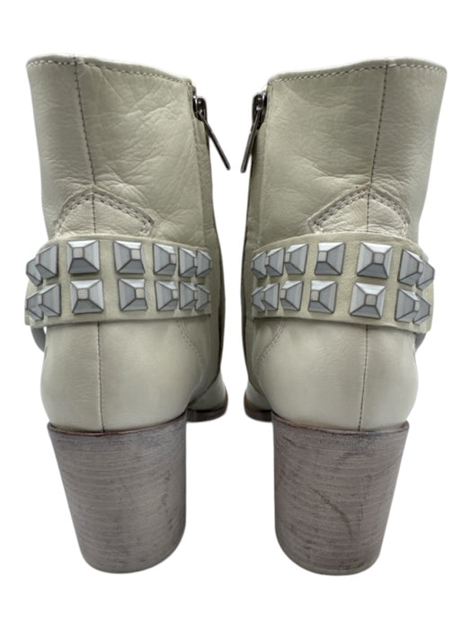 Frye Shoe Size 6.5 Cream Leather Pointed Toe Studded Midi Block Heel Booties Cream / 6.5