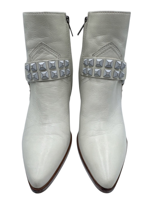 Frye Shoe Size 6.5 Cream Leather Pointed Toe Studded Midi Block Heel Booties Cream / 6.5