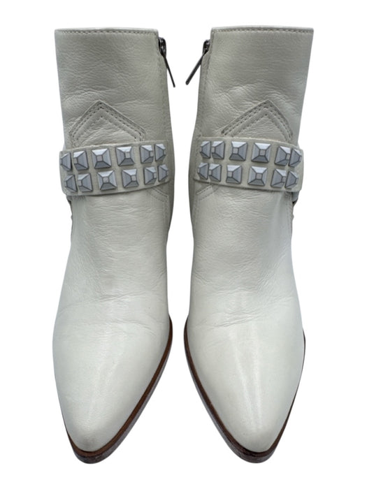 Frye Shoe Size 6.5 Cream Leather Pointed Toe Studded Midi Block Heel Booties Cream / 6.5