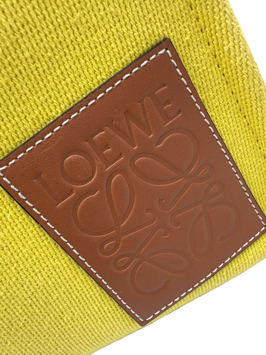 Loewe Yellow & Brown Leather & Canvas Top Handle Logo Drawstring Tote Bag Yellow & Brown / Small