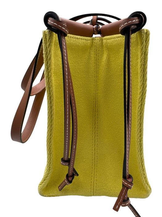 Loewe Yellow & Brown Leather & Canvas Top Handle Logo Drawstring Tote Bag Yellow & Brown / Small