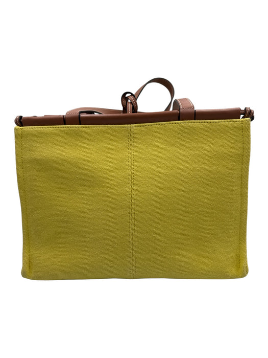 Loewe Yellow & Brown Leather & Canvas Top Handle Logo Drawstring Tote Bag Yellow & Brown / Small