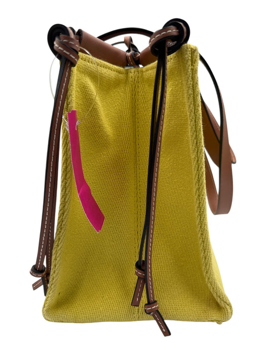 Loewe Yellow & Brown Leather & Canvas Top Handle Logo Drawstring Tote Bag Yellow & Brown / Small
