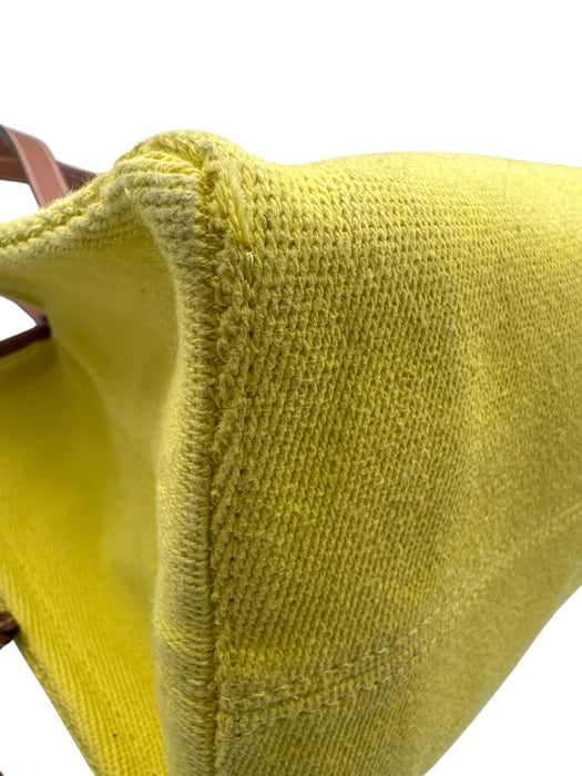 Loewe Yellow & Brown Leather & Canvas Top Handle Logo Drawstring Tote Bag Yellow & Brown / Small