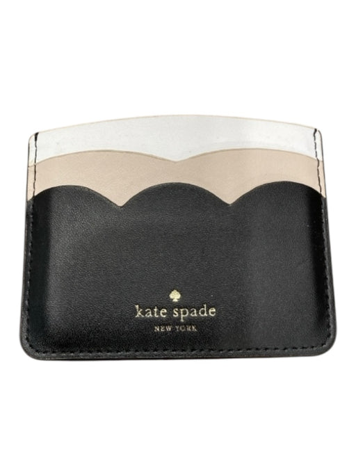 Kate Spade Black, Tan & White Leather Card Holder Scallop Detail Wallets Black, Tan & White