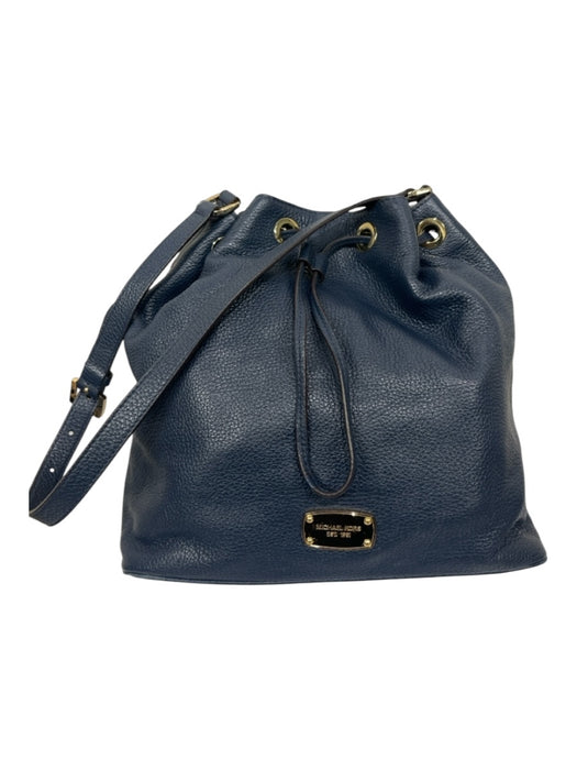 Michael Kors Blue Pebbled Leather Bucket Gold Hardware Shoulder Bag Bag Blue / M