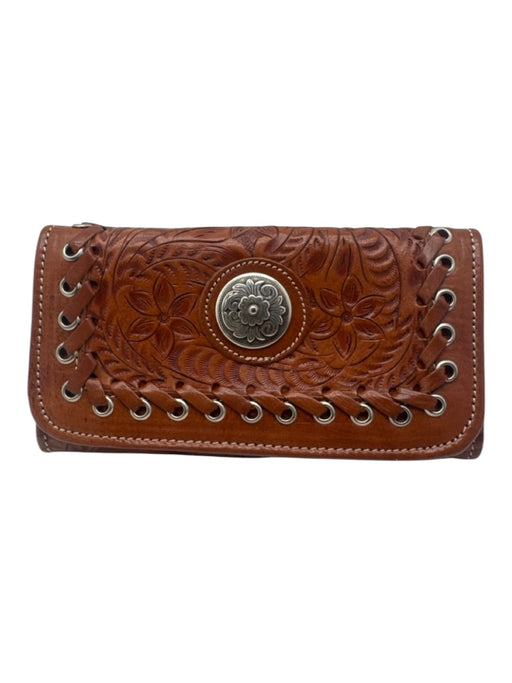 American West Brown Leather Engraved Floral silver hardware Wallets Brown