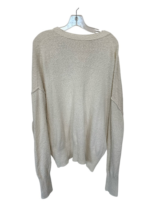 Free People Size L Cream Cotton Blend Textured Long Sleeve Cardigan Sweater Cream / L
