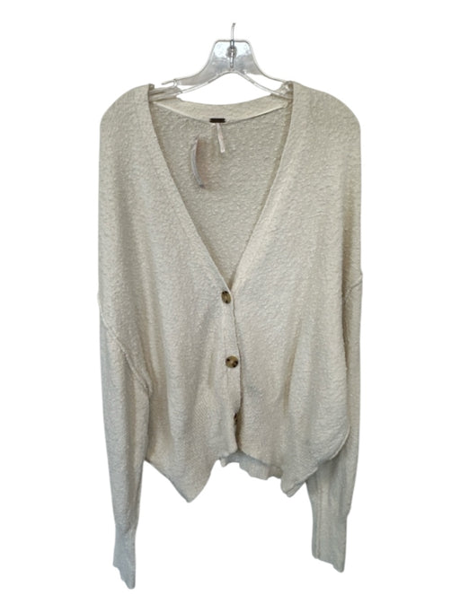 Free People Size L Cream Cotton Blend Textured Long Sleeve Cardigan Sweater Cream / L