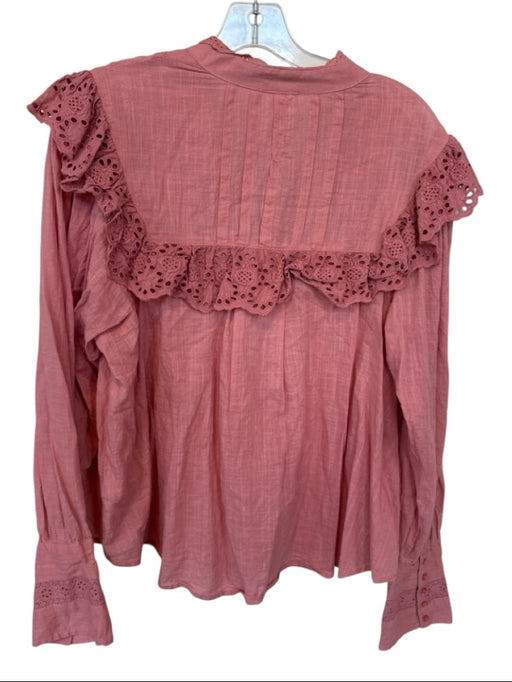 Free People Size L Mauve Cotton Long Balloon Sleeve Eyelet Detail Buttons Top Mauve / L