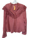 Free People Size L Mauve Cotton Long Balloon Sleeve Eyelet Detail Buttons Top Mauve / L