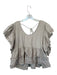 By Anthropologie Size L Taupe Cotton Short Sleeve Lace Detail Back Tie Top Taupe / L