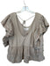By Anthropologie Size L Taupe Cotton Short Sleeve Lace Detail Back Tie Top Taupe / L