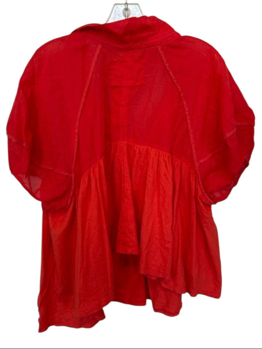 We The Free Size S Tomato Cotton Short Sleeve Collar Buttons Oversize Top Tomato / S