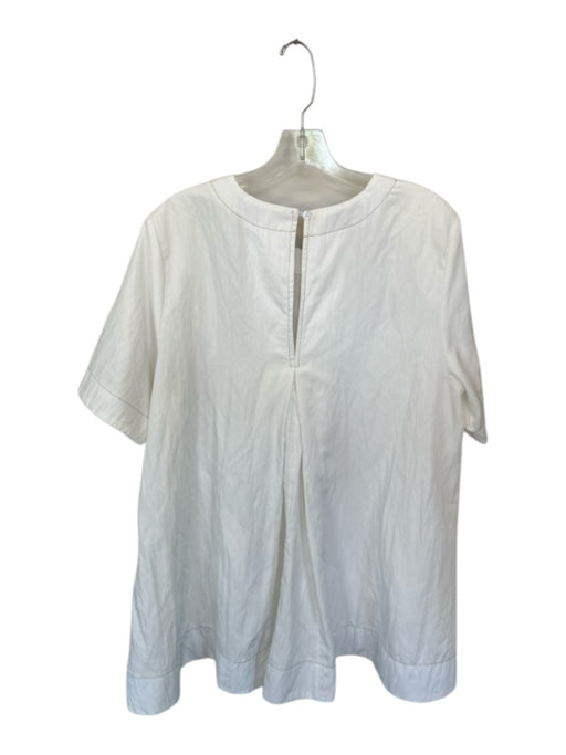 Glam Size L white & tan Short Sleeve Stitching Front Pockets Dress white & tan / L