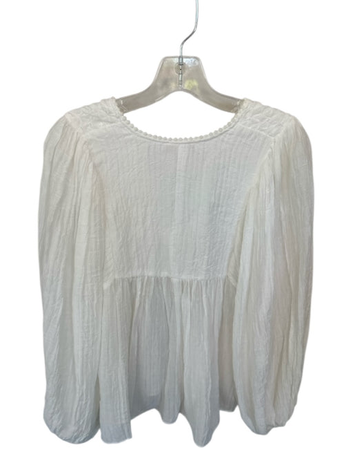 Olivaceous Size M White Rayon Blend Long Balloon Sleeve Crinkle V Neck Top White / M