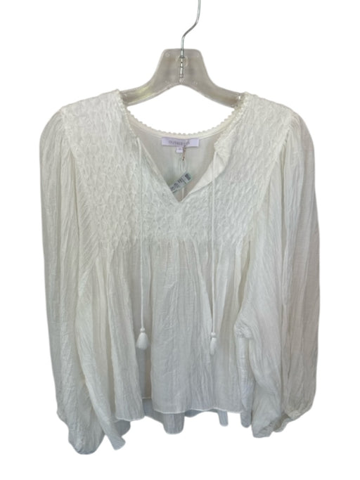 Olivaceous Size M White Rayon Blend Long Balloon Sleeve Crinkle V Neck Top White / M