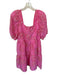 J. Marie Size L Pink & Red Polyester Short Balloon Sleeve Back Zip Flowers Dress Pink & Red / L