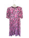 Entro Size L Pink & Green Cotton Short Balloon Sleeve Flowers V Neck Maxi Dress Pink & Green / L