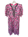 Entro Size L Pink & Green Cotton Short Balloon Sleeve Flowers V Neck Maxi Dress Pink & Green / L