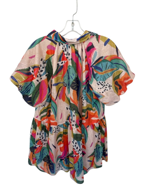 TCEC Size M Tan & multi Polyester Short Sleeve Tropical Buttons Collar Dress Tan & multi / M