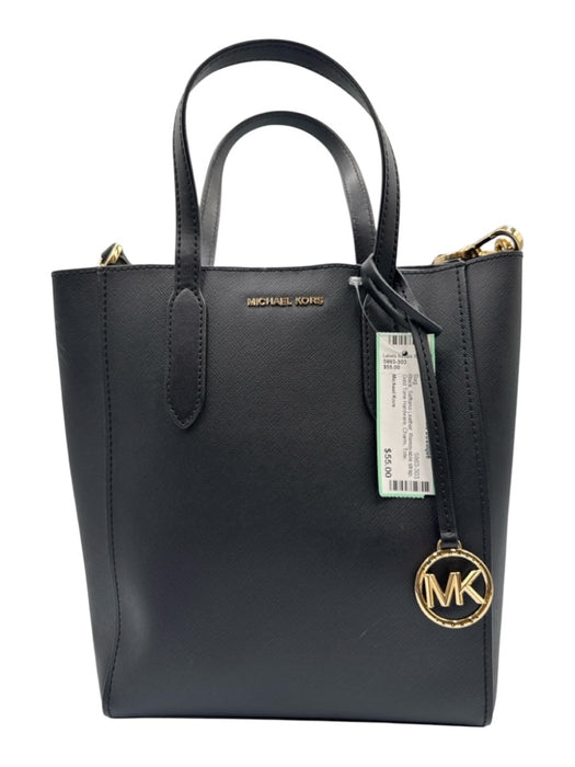 Michael Kors Black Saffiano Leather Removable strap Gold Tone Hardware Charm Bag Black