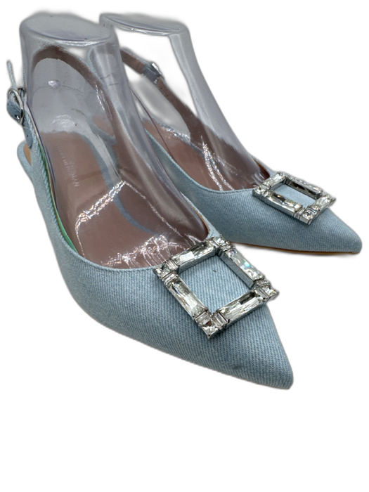 Stuart Weitzman Shoe Size 7 Light Wash Denim Upper Crystal Buckle Slingbacks Light Wash / 7