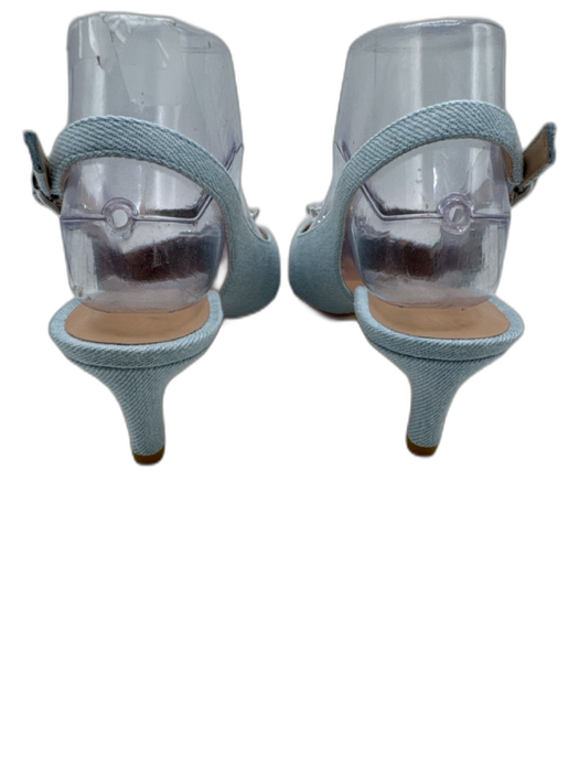 Stuart Weitzman Shoe Size 7 Light Wash Denim Upper Crystal Buckle Slingbacks Light Wash / 7