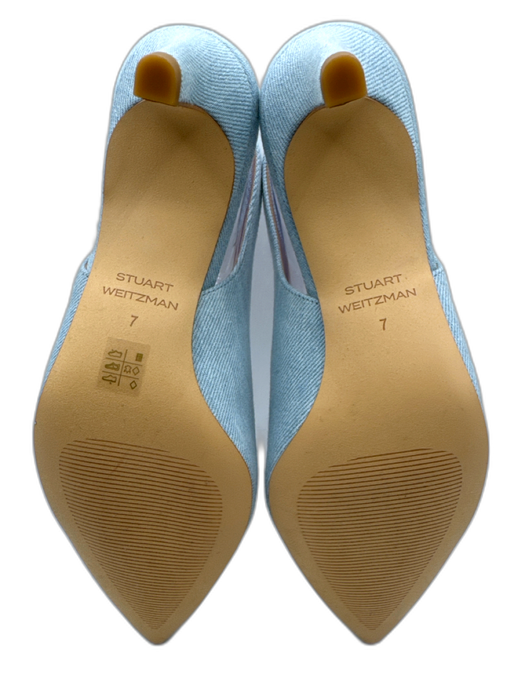 Stuart Weitzman Shoe Size 7 Light Wash Denim Upper Crystal Buckle Slingbacks Light Wash / 7