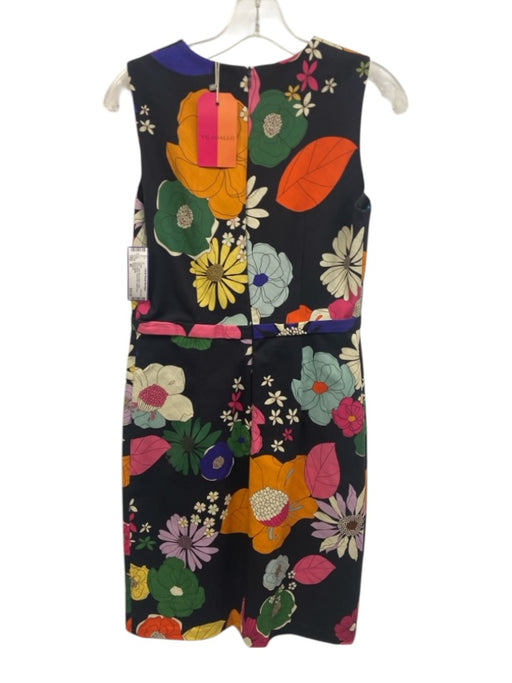 Vilagallo Size 40 Dark Blue & Multi Cotton Sleeveless Floral Print Dress Dark Blue & Multi / 40