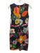 Vilagallo Size 40 Dark Blue & Multi Cotton Sleeveless Floral Print Dress Dark Blue & Multi / 40