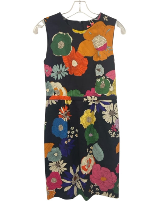 Vilagallo Size 40 Dark Blue & Multi Cotton Sleeveless Floral Print Dress Dark Blue & Multi / 40
