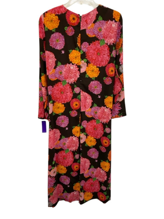 La Double J Size M Brown, Pink, Orange Viscose Long Sleeve Floral Print Dress Brown, Pink, Orange / M