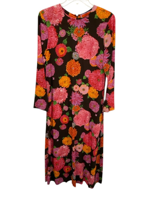 La Double J Size M Brown, Pink, Orange Viscose Long Sleeve Floral Print Dress Brown, Pink, Orange / M