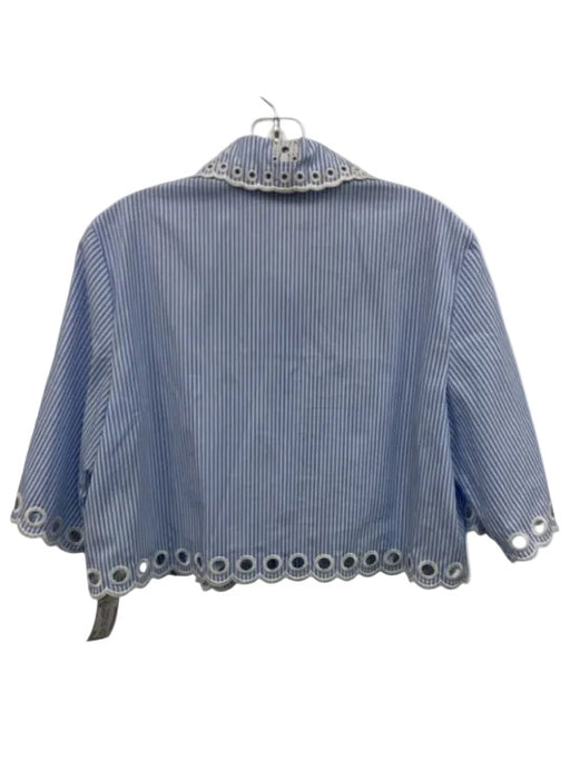 Red Valentino Size 42 Blue & White Cotton 1/2 Sleeve Stripe Crochet Lace Top Blue & White / 42