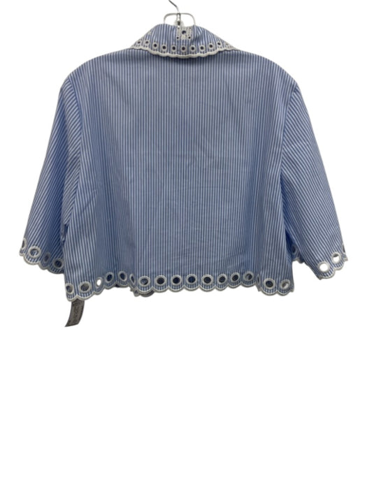 Red Valentino Size 42 Blue & White Cotton 1/2 Sleeve Stripe Crochet Lace Top Blue & White / 42