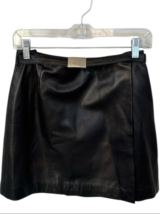 Banana Republic Size 6 Black Leather Wrap Front Belted Mini Skirt Black / 6
