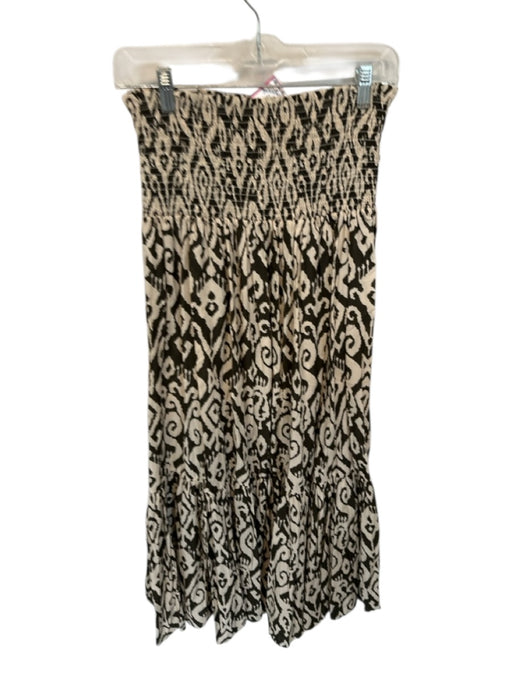 Zara Size S Tan & brown Elastic Rouched Swirl Strapless Midi Dress Tan & brown / S