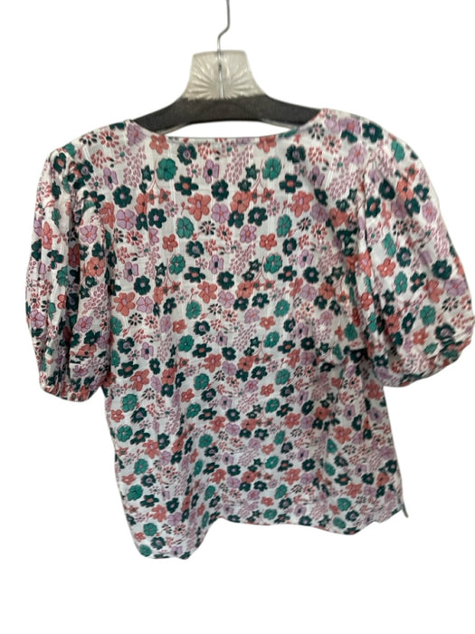 Cleobella Size M Green, Pink & White Cotton Floral Tassel Tie neck Top Green, Pink & White / M
