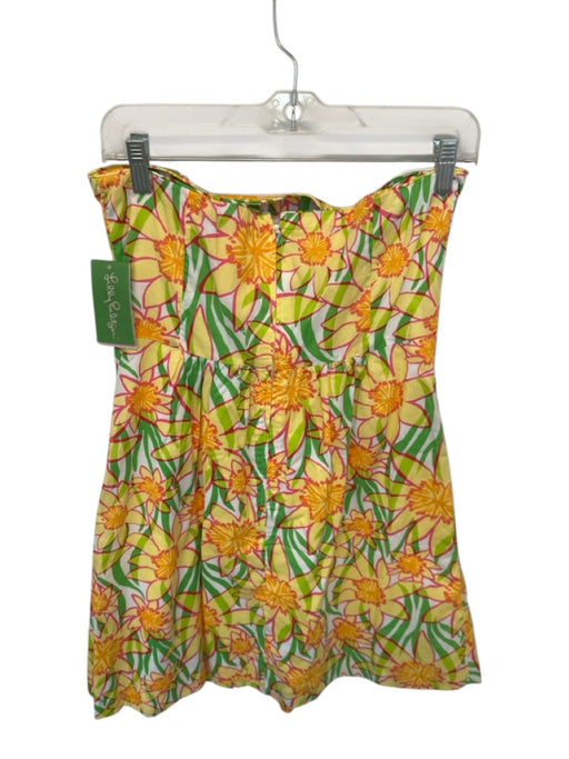 Lily Pulitzer Size 8 Multi Cotton Blend Floral Strapless Boning Dress Multi / 8