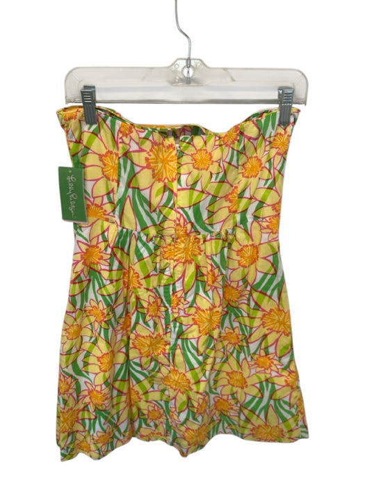 Lily Pulitzer Size 8 Multi Cotton Blend Floral Strapless Boning Dress Multi / 8