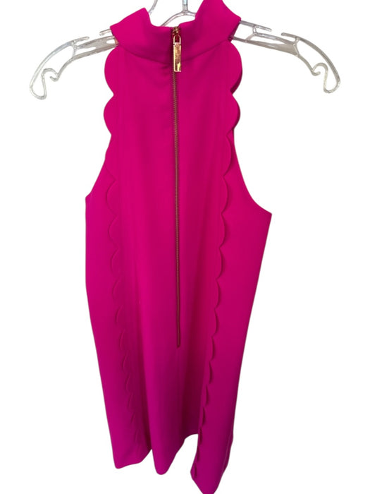 Ted Baker Size 1 Magenta Polyester Blend High Neck Scalloped gold accent Dress Magenta / 1